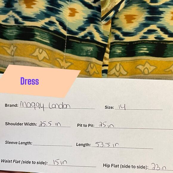 Maggy London Maxi Dress Women's 14 Multicolor Mixed Media Print Button Front VTG - Picture 12 of 12